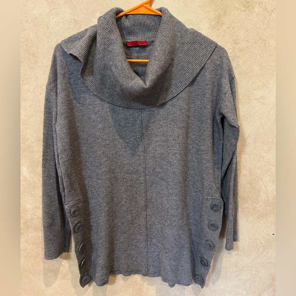 Carolina Herrera Red label Gray Cowl Neck Sweater with Side Button Detail new